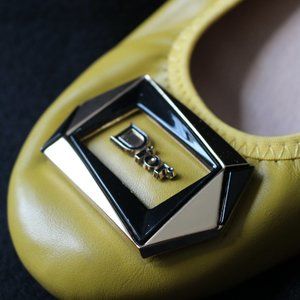 Cute Yellow Dior Leather Flats, SZ 39